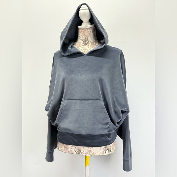 AMERICAN EAGLE OUTFITTERS Gray/blue soft velour hoodie sweatshirt size S - Picture 2 of 13